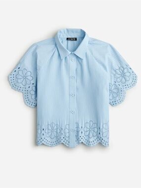 J CREW PLEATED EYELET CROPPED TOP SIZE NWT BLUE